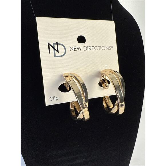 New Directions Gold Double Hoop Clip Earrings‎ NWT - Picture 1 of 5